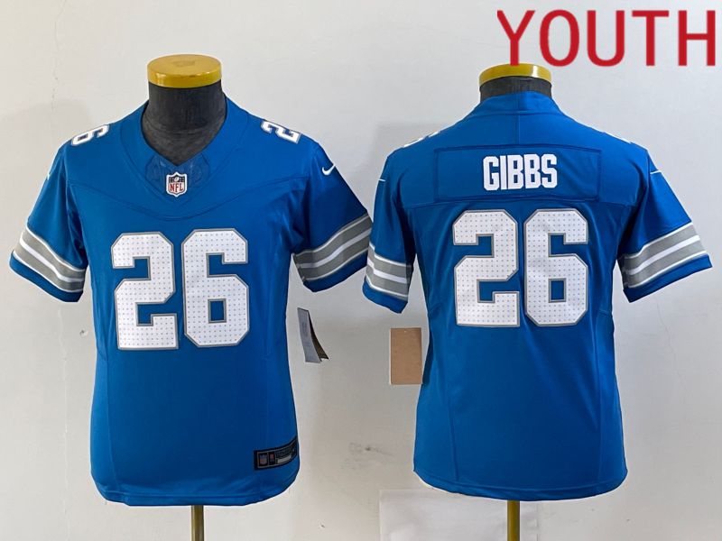 Youth Detroit Lions 26 Gibbs Blue Three generations 2024 Nike Vapor F.U.S.E. Limited NFL Jersey